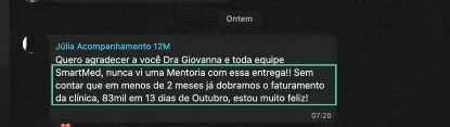 Print de depoimento sobre faturamento